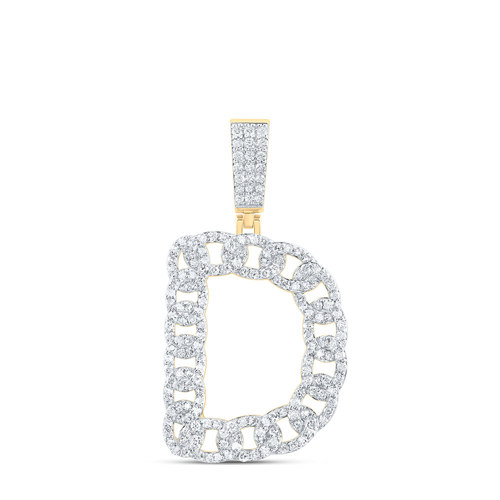 1.11 Ctw Natural Diamond Curb Link Initial Letter Alphabet D Pendant in 10k Yellow Gold