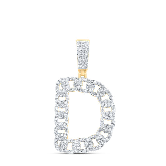 1.11 Ctw Natural Diamond Curb Link Initial Letter Alphabet D Pendant in 10k Yellow Gold