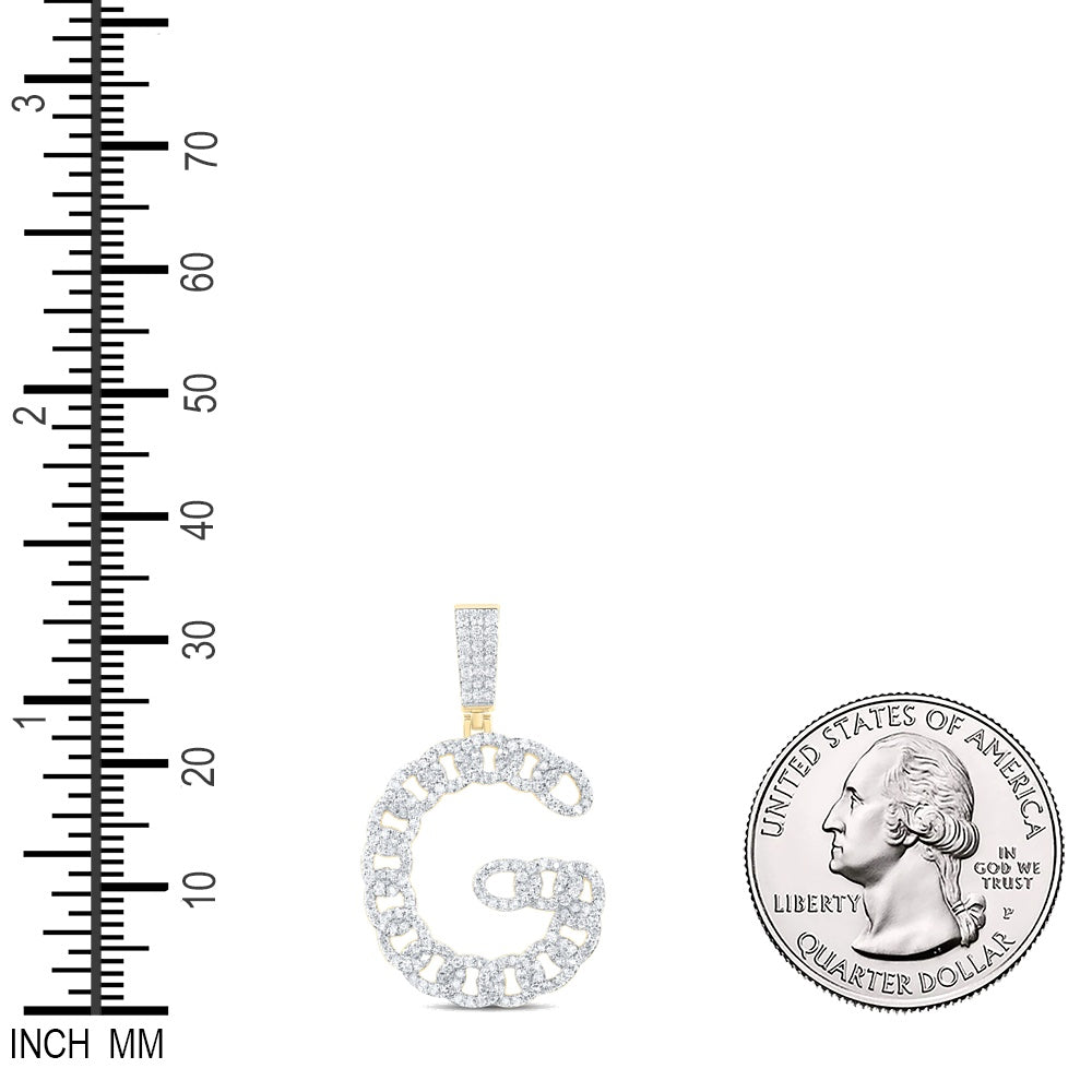 1.15 Ctw Natural Diamond Link Initial Letter Alphabet G Pendant in 10k Yellow Gold