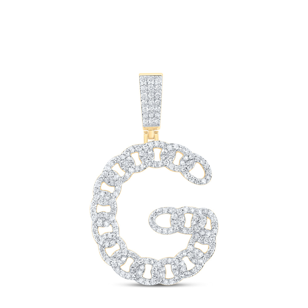 1.15 Ctw Natural Diamond Link Initial Letter Alphabet G Pendant in 10k Yellow Gold