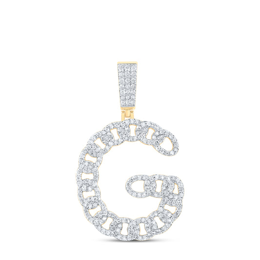 1.15 Ctw Natural Diamond Link Initial Letter Alphabet G Pendant in 10k Yellow Gold