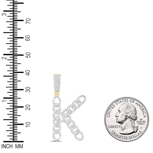 0.97 Ctw Natural Diamond Curb Link Initial Letter Alphabet K Pendant in 10k Yellow Gold