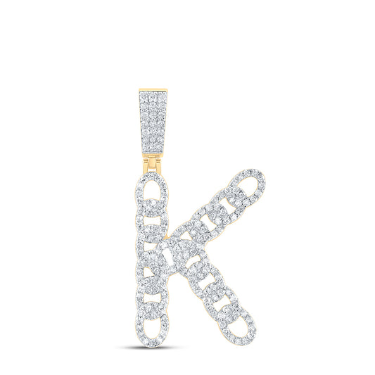 0.97 Ctw Natural Diamond Curb Link Initial Letter Alphabet K Pendant in 10k Yellow Gold