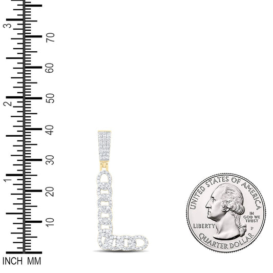 0.68 Ctw Natural Diamond Curb Link Intial Letter Alphabet L Pendant in 10k Yellow Gold