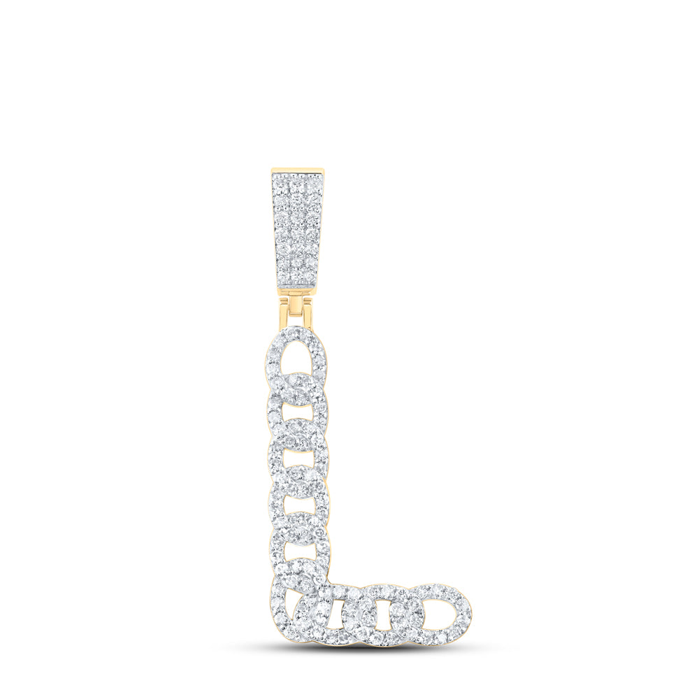 0.68 Ctw Natural Diamond Curb Link Intial Letter Alphabet L Pendant in 10k Yellow Gold