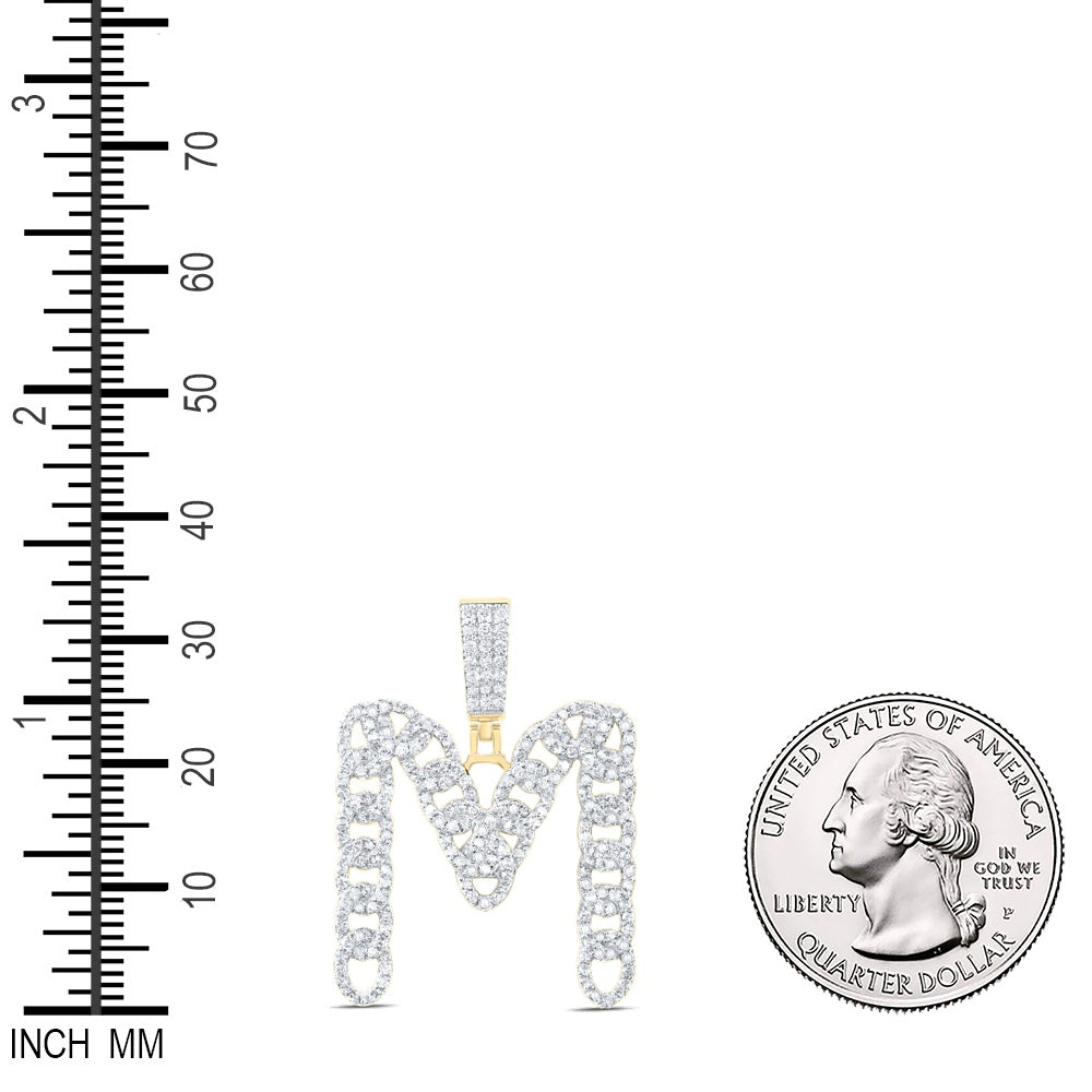 1.16 Ctw Natural Diamond Link Initial Letter M Pendant in 10k Yellow Gold