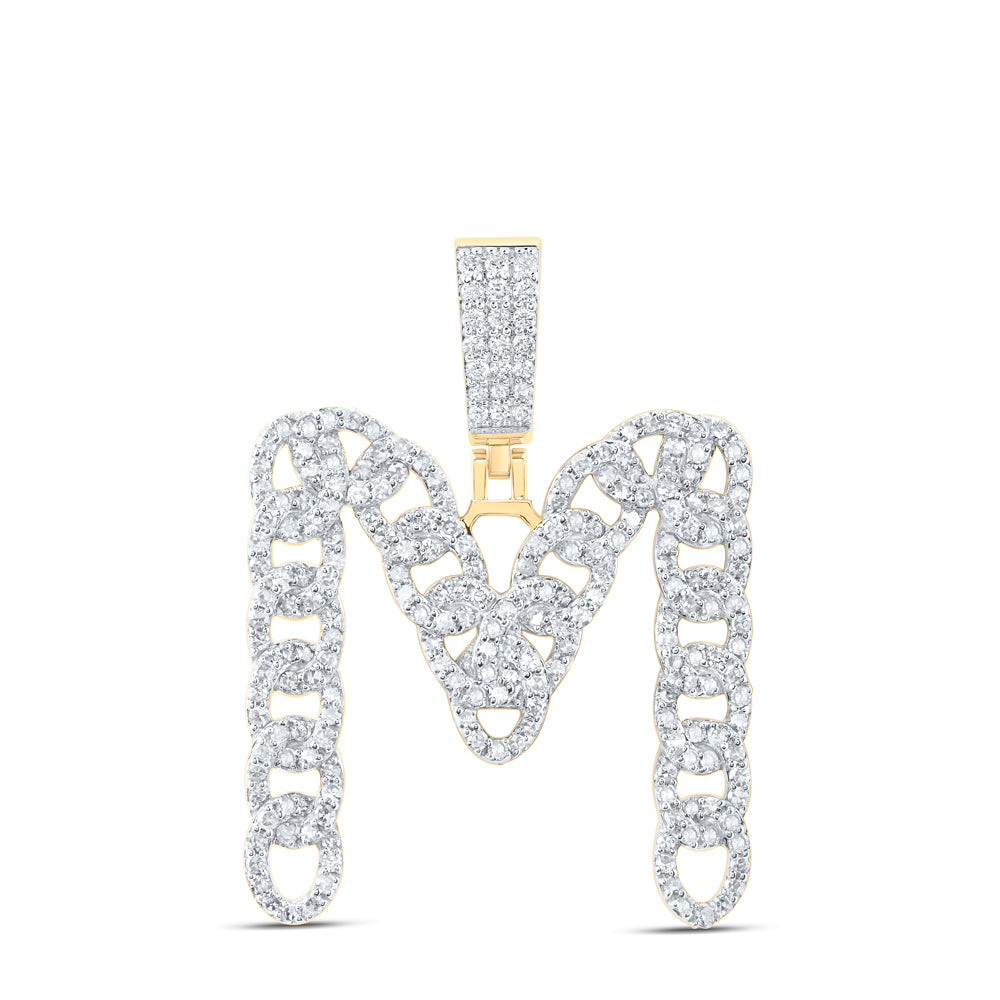 1.16 Ctw Natural Diamond Link Initial Letter M Pendant in 10k Yellow Gold