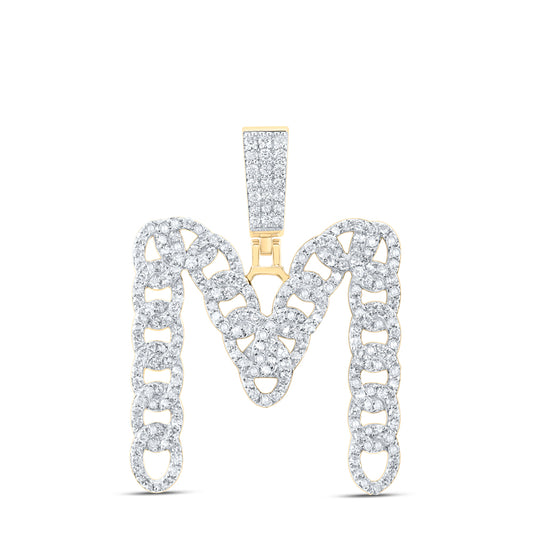 1.16 Ctw Natural Diamond Link Initial Letter M Pendant in 10k Yellow Gold