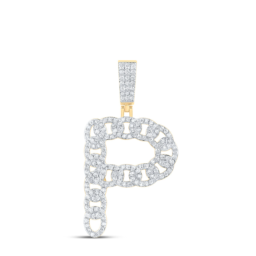 1.02 Ctw Natural Diamond Link Initial Letter Alphabet P Pendant in 10k Yellow Gold