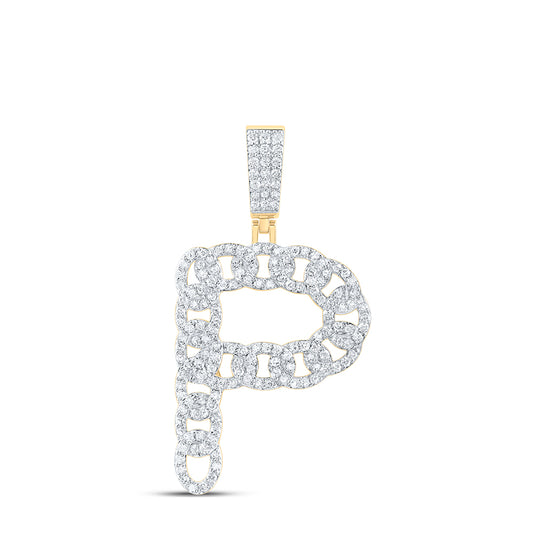 1.02 Ctw Natural Diamond Link Initial Letter Alphabet P Pendant in 10k Yellow Gold
