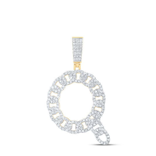 1.06 Ctw Natural Diamond Curb Link Initial Letter Alphabet Q Pendant in 10k Yellow Gold