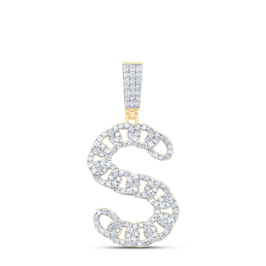 1.14 Ctw Natural Diamond Link Initial Letter S Pendant in 10k Yellow Gold