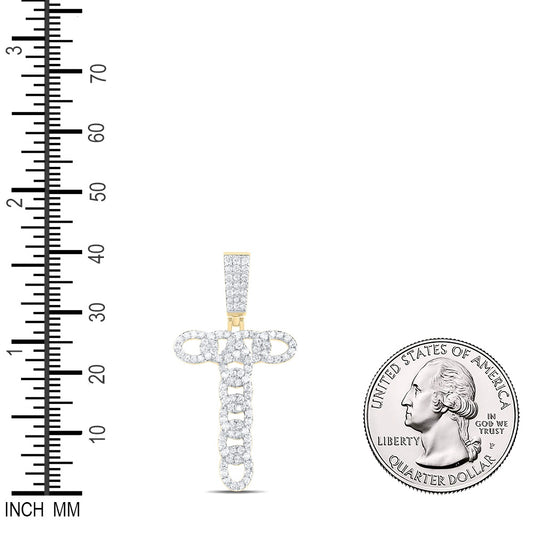 0.82 Ctw Natural Diamond Curb Link Initial Letter Alphabet T Pendant in 10k Yellow Gold