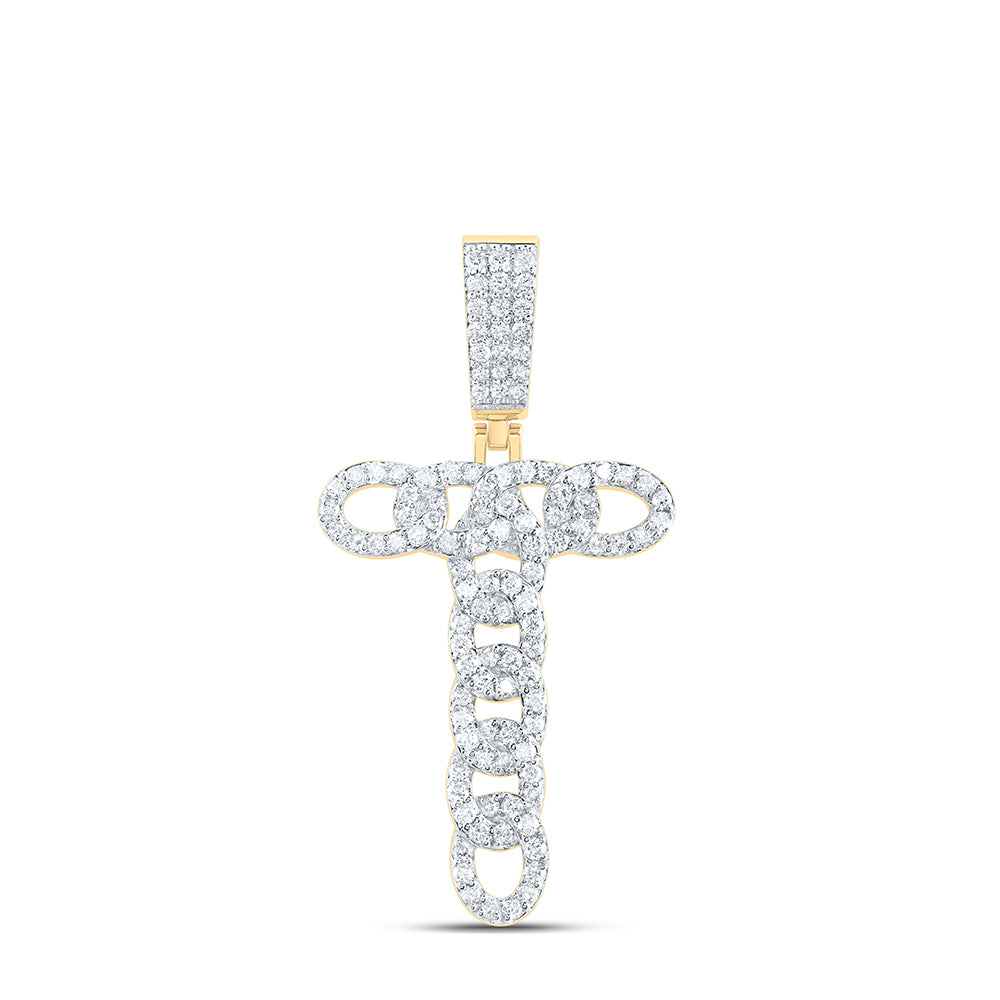 0.82 Ctw Natural Diamond Curb Link Initial Letter Alphabet T Pendant in 10k Yellow Gold