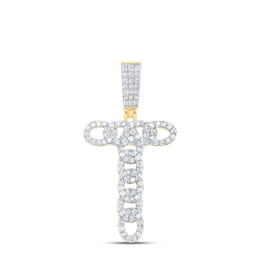 0.82 Ctw Natural Diamond Curb Link Initial Letter Alphabet T Pendant in 10k Yellow Gold