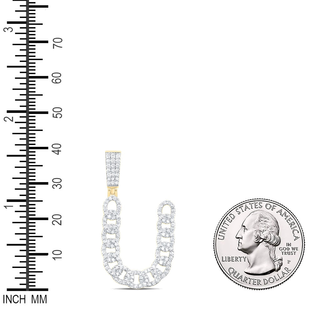 1.07 Ctw Natural Diamond Curb Link Intial Letter Alphabet U Pendant in 10k Yellow Gold