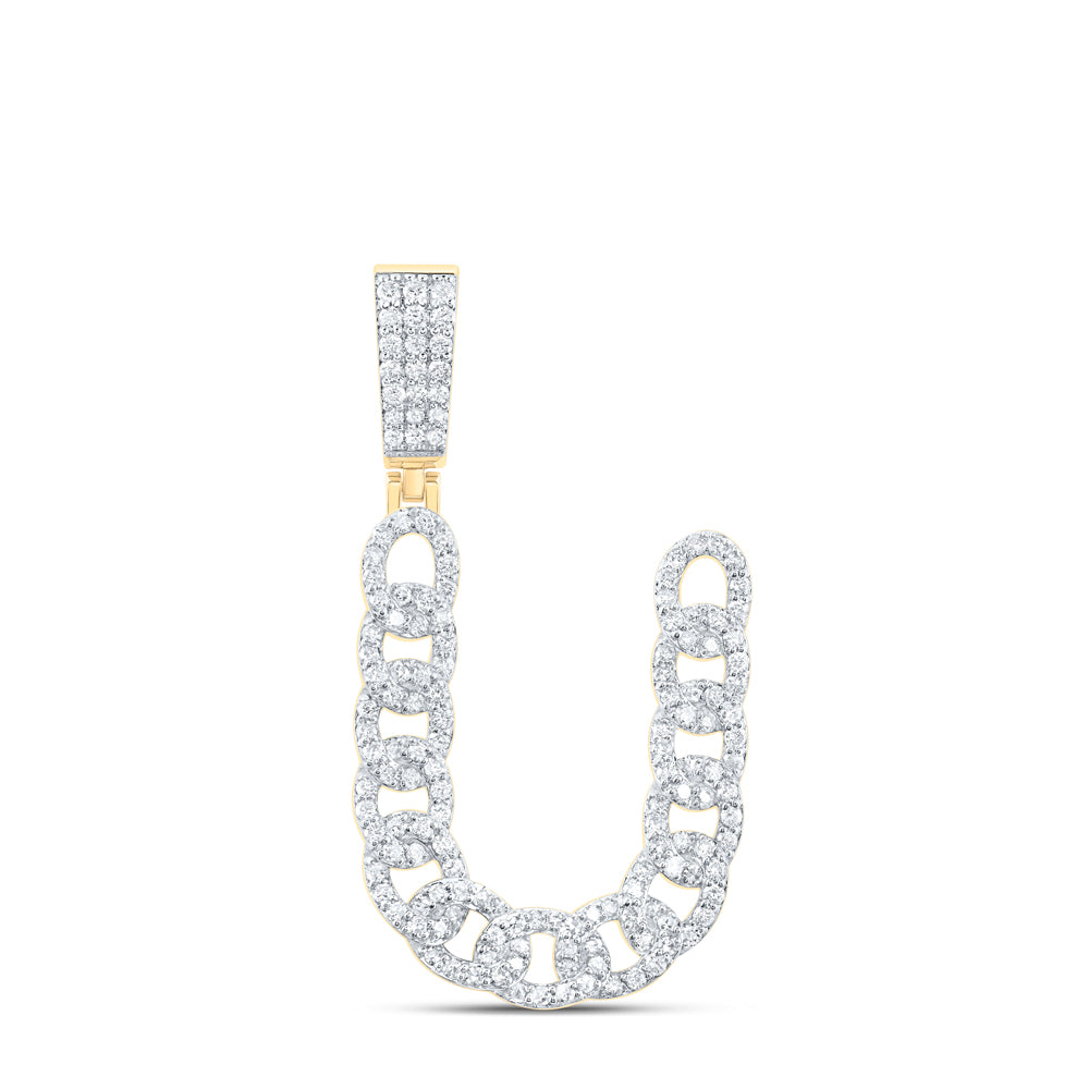 1.07 Ctw Natural Diamond Curb Link Intial Letter Alphabet U Pendant in 10k Yellow Gold