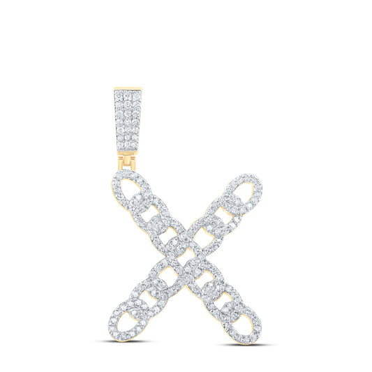 1.12 Ctw Natural Diamond Link Initial Letter Alphabet X Pendant in 10k Yellow Gold