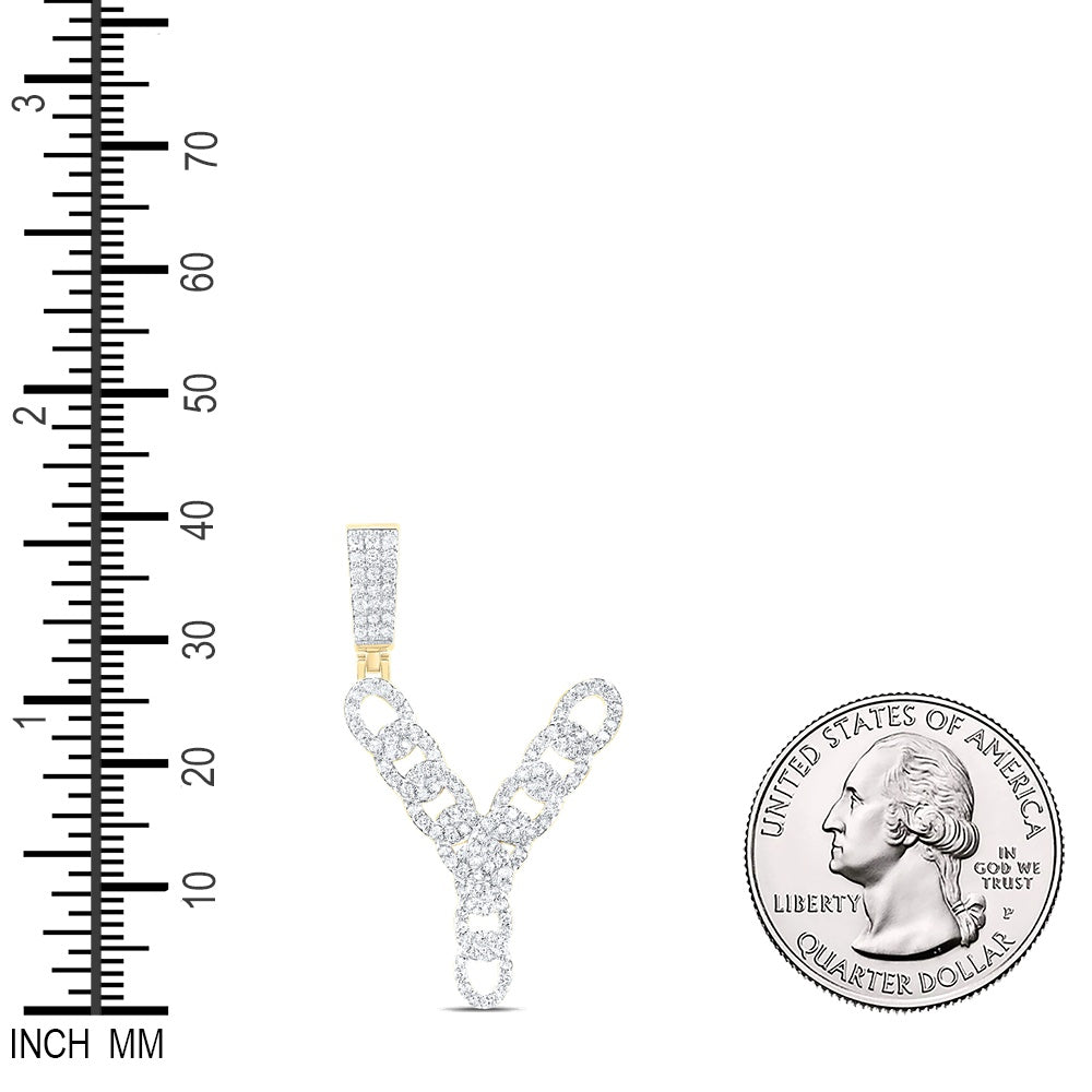 0.75 Ctw Natural Diamond Curb Link Initial Letter Y Pendant in 10k Yellow Gold