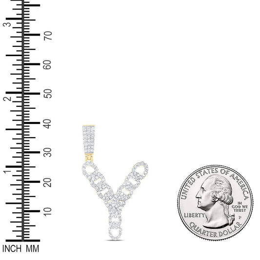 0.75 Ctw Natural Diamond Curb Link Initial Letter Y Pendant in 10k Yellow Gold