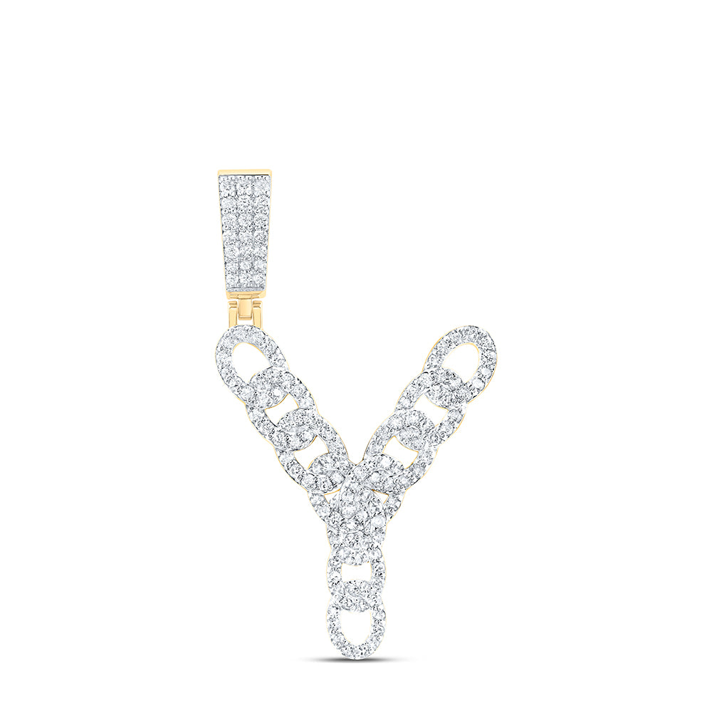 0.75 Ctw Natural Diamond Curb Link Initial Letter Y Pendant in 10k Yellow Gold