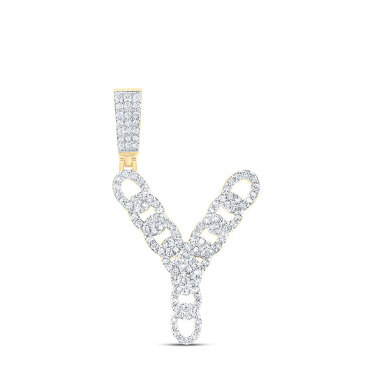 0.75 Ctw Natural Diamond Curb Link Initial Letter Y Pendant in 10k Yellow Gold