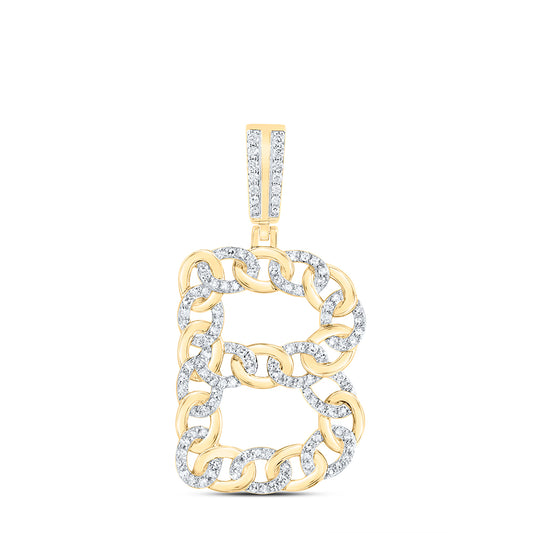 0.64 Ctw Natural Diamond Curb Link Initial Letter Alphabet B Pendant in 10k Yellow Gold
