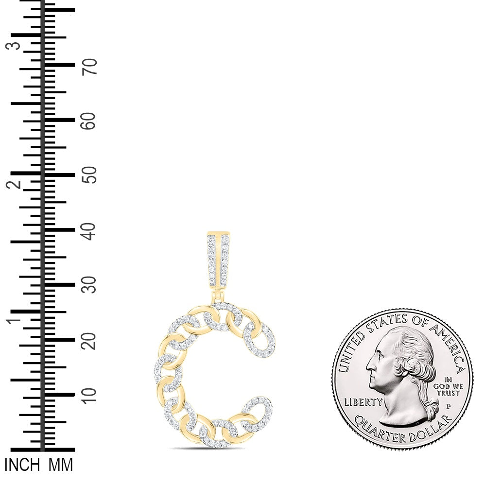 0.59 Ctw Natural Diamond Curb Link Initial Letter Alphabet C Pendant in 10k Yellow Gold