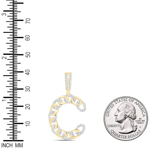 0.59 Ctw Natural Diamond Curb Link Initial Letter Alphabet C Pendant in 10k Yellow Gold