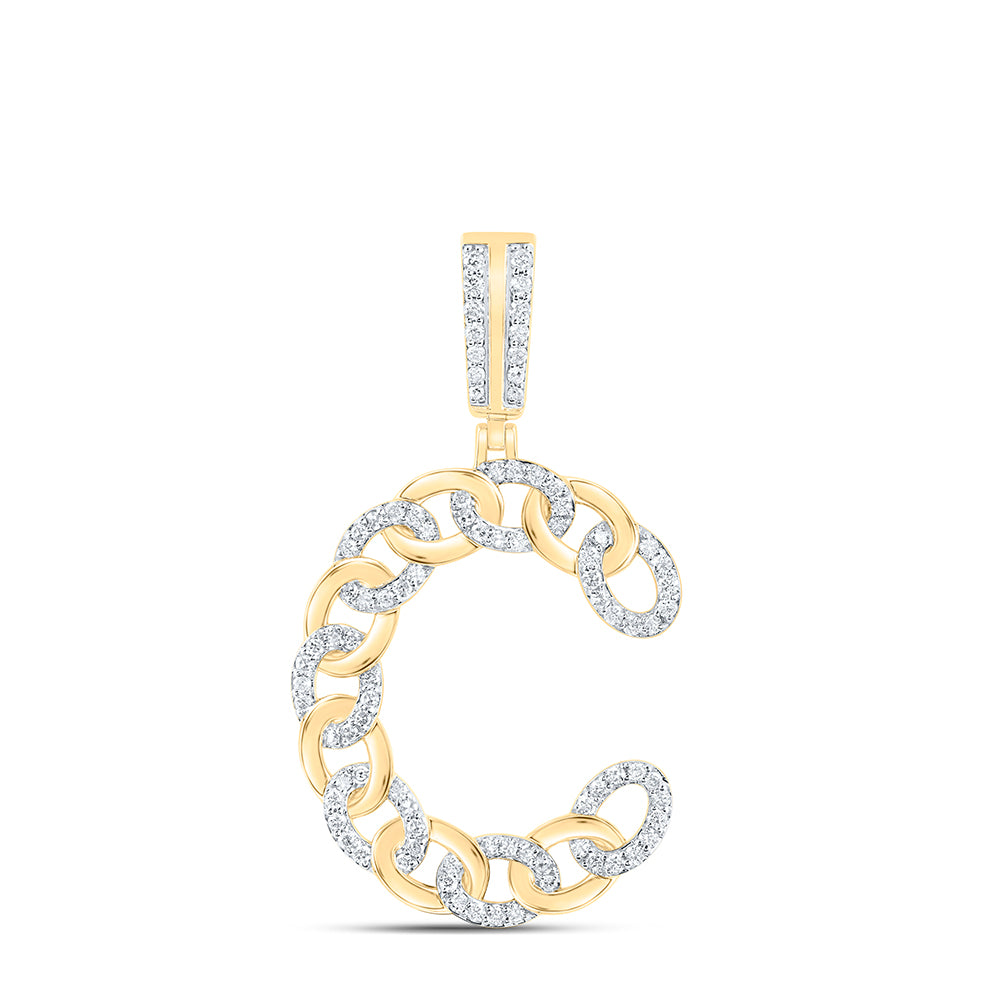 0.59 Ctw Natural Diamond Curb Link Initial Letter Alphabet C Pendant in 10k Yellow Gold