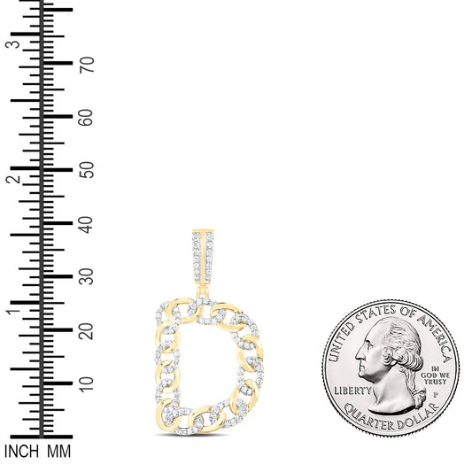0.57 Ctw Natural Diamond Curb Link Initial Letter Alphabet D Pendant in 10k Yellow Gold