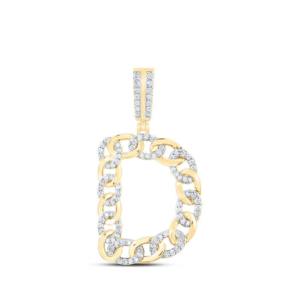 0.57 Ctw Natural Diamond Curb Link Initial Letter Alphabet D Pendant in 10k Yellow Gold