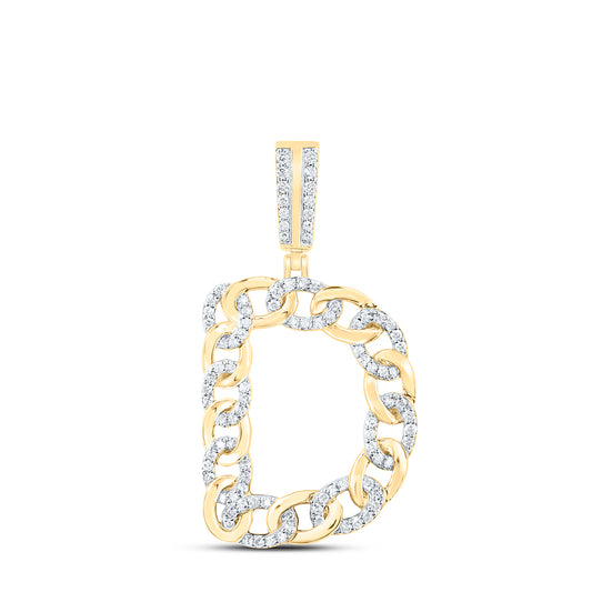 0.57 Ctw Natural Diamond Curb Link Initial Letter Alphabet D Pendant in 10k Yellow Gold