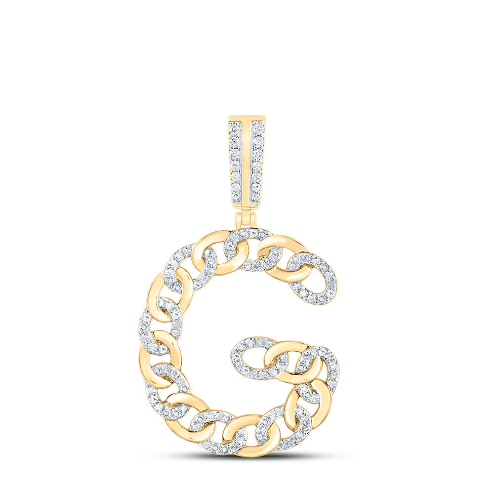 0.65 Ctw Natural Diamond Curb Link Initial Letter Alphabet G Pendant in 10k Yellow Gold