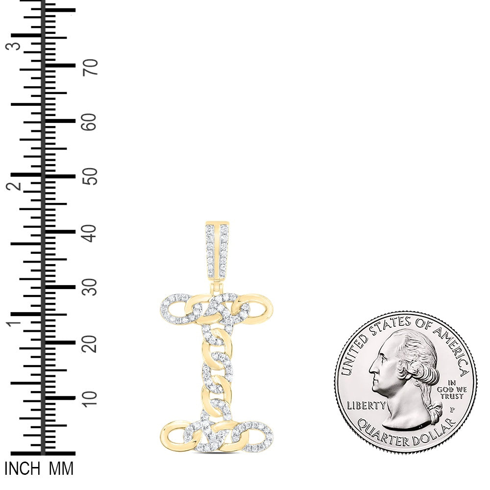 0.57 Ctw Natural Diamond Curb Link Initial Letter Alphabet I Pendant in 10k Yellow Gold