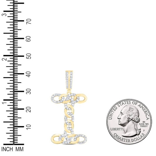 0.57 Ctw Natural Diamond Curb Link Initial Letter Alphabet I Pendant in 10k Yellow Gold