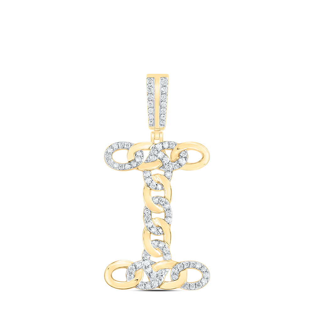 0.57 Ctw Natural Diamond Curb Link Initial Letter Alphabet I Pendant in 10k Yellow Gold