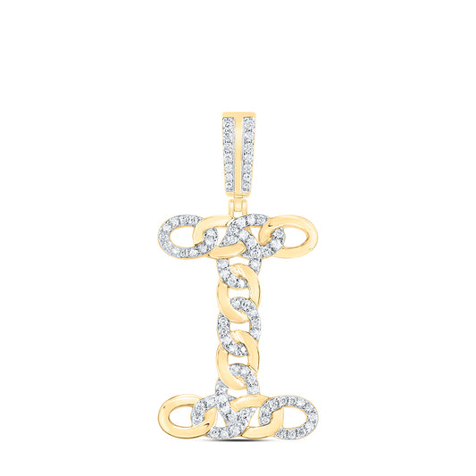 0.57 Ctw Natural Diamond Curb Link Initial Letter Alphabet I Pendant in 10k Yellow Gold
