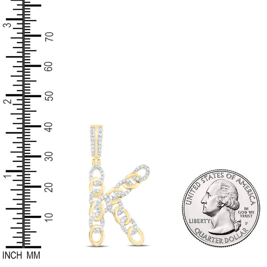 0.52 Ctw Natural Diamond Curb Link Initial Letter Alphabet K Pendant in 10k Yellow Gold