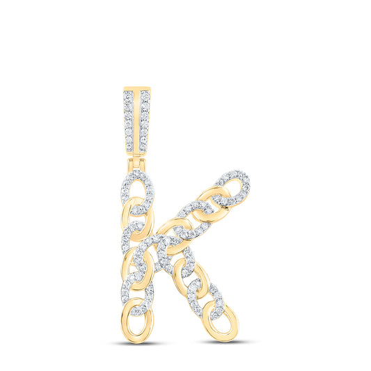0.52 Ctw Natural Diamond Curb Link Initial Letter Alphabet K Pendant in 10k Yellow Gold