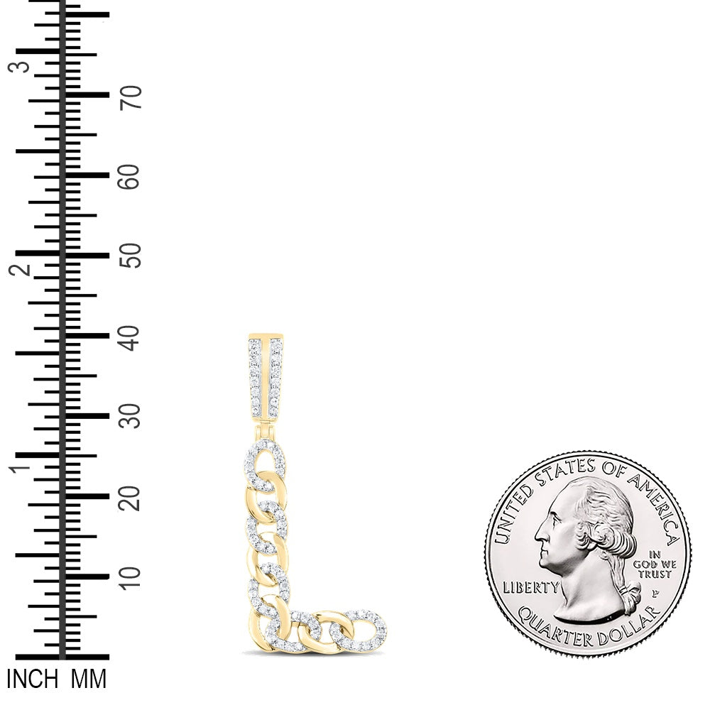 0.42 Ctw Natural Diamond Curb Link Initial Letter Alphabet L Pendant in 10k Yellow Gold
