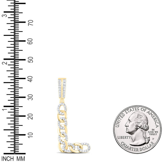 0.42 Ctw Natural Diamond Curb Link Initial Letter Alphabet L Pendant in 10k Yellow Gold