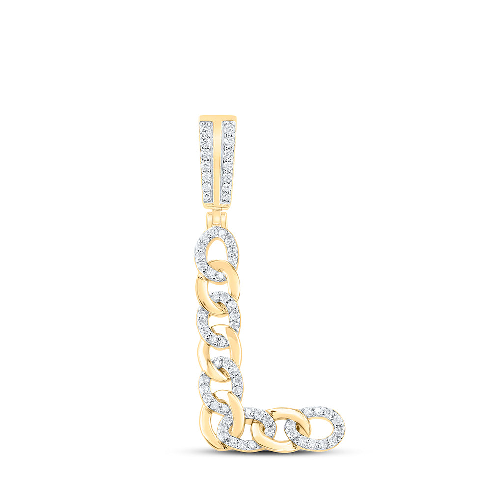 0.42 Ctw Natural Diamond Curb Link Initial Letter Alphabet L Pendant in 10k Yellow Gold