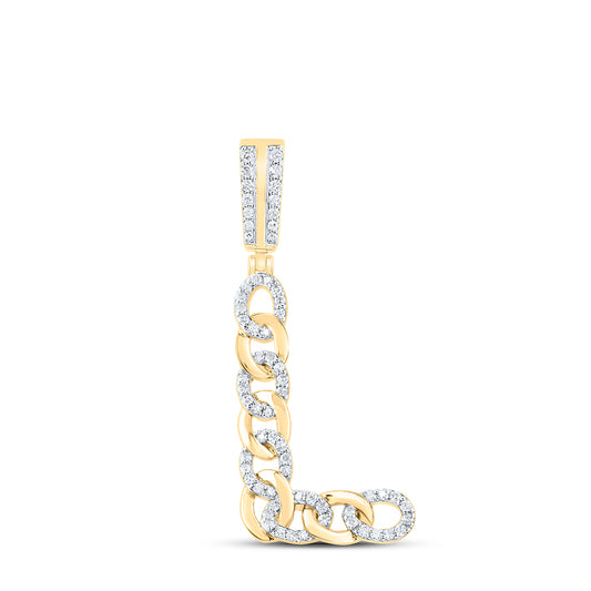 0.42 Ctw Natural Diamond Curb Link Initial Letter Alphabet L Pendant in 10k Yellow Gold