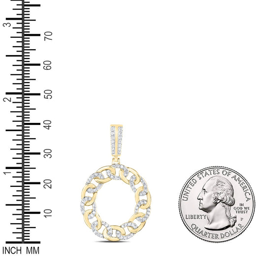 0.56 Ctw Natural Diamond Curb Link Initial Letter Alphabet O Pendant in 10k Yellow Gold