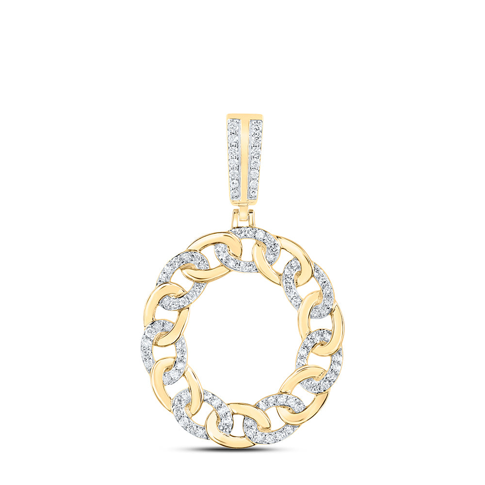 0.56 Ctw Natural Diamond Curb Link Initial Letter Alphabet O Pendant in 10k Yellow Gold