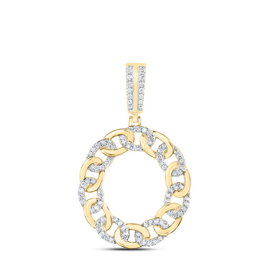 0.56 Ctw Natural Diamond Curb Link Initial Letter Alphabet O Pendant in 10k Yellow Gold
