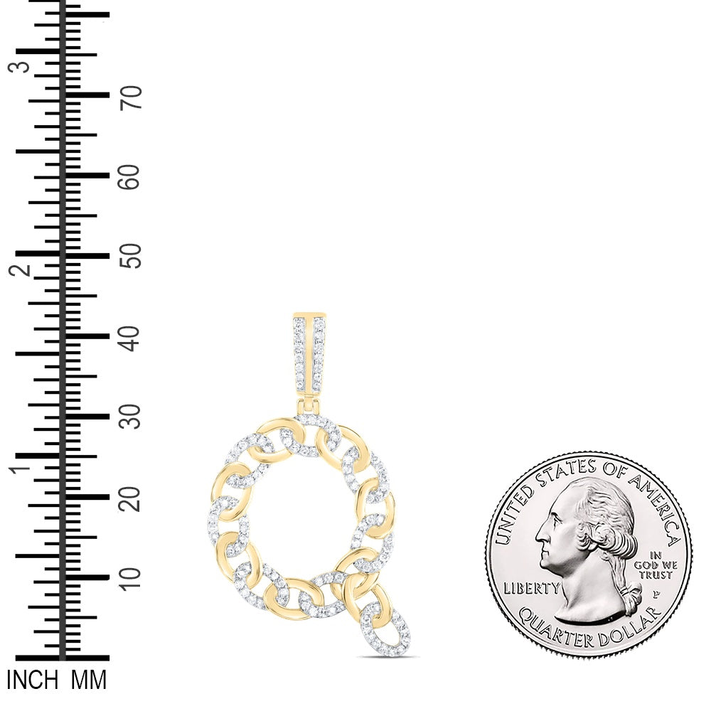 0.64 Ctw Natural Diamond Curb Link Initial Letter Alphabet Q Pendant in 10k Yellow Gold