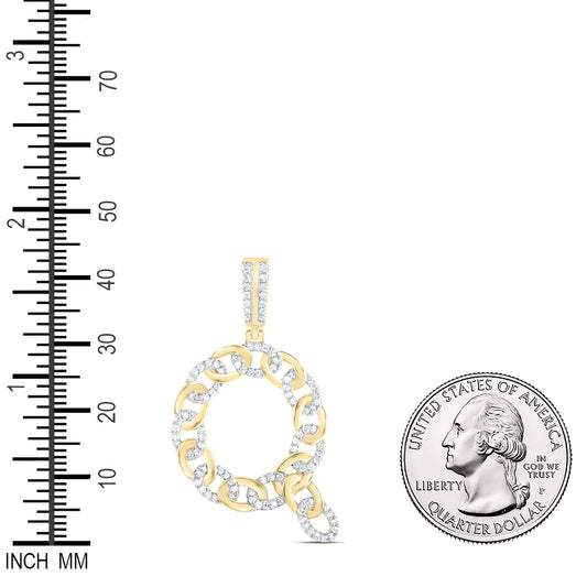 0.64 Ctw Natural Diamond Curb Link Initial Letter Alphabet Q Pendant in 10k Yellow Gold