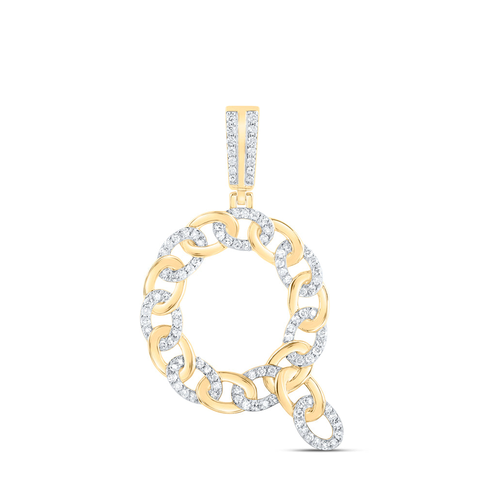 0.64 Ctw Natural Diamond Curb Link Initial Letter Alphabet Q Pendant in 10k Yellow Gold